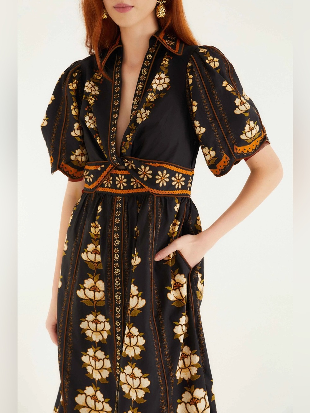 Farm Rio Black Bold Flowers Organic Cotton Midi Dress XL - Picture 13 of 13
